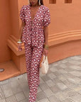 Ava Printed Pleated Pants Suit