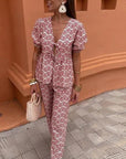 Ava Printed Pleated Pants Suit