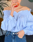 Camille French Blue Off-Shoulder Shirt